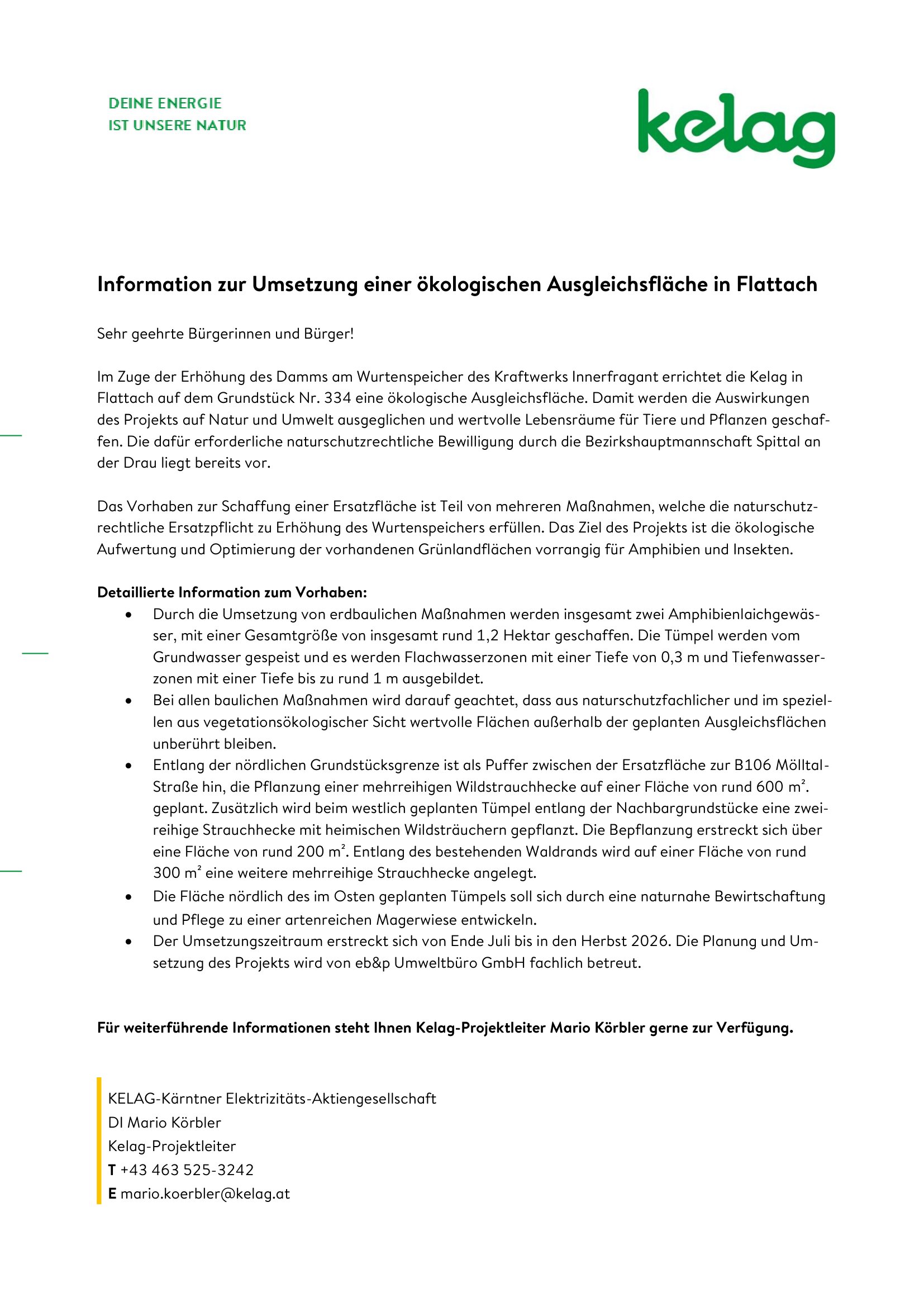 Information der KELAG zur Umsetzung einer ökologischen Ausgleichsfläche in Flattach