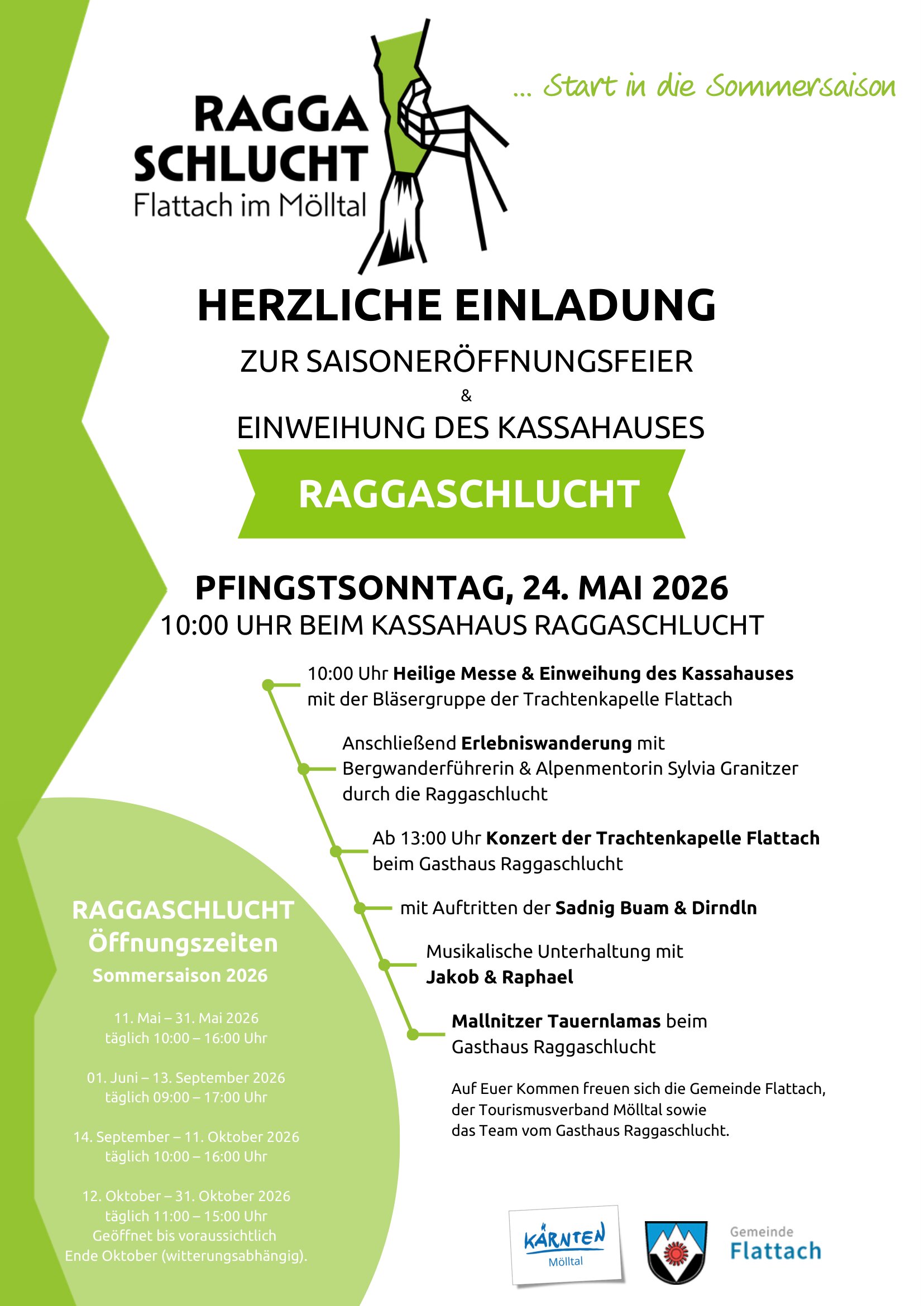 Raggaschlucht - Saisoneröffnungsfeier mit Hl. Messe und Einweihung Kassahaus
