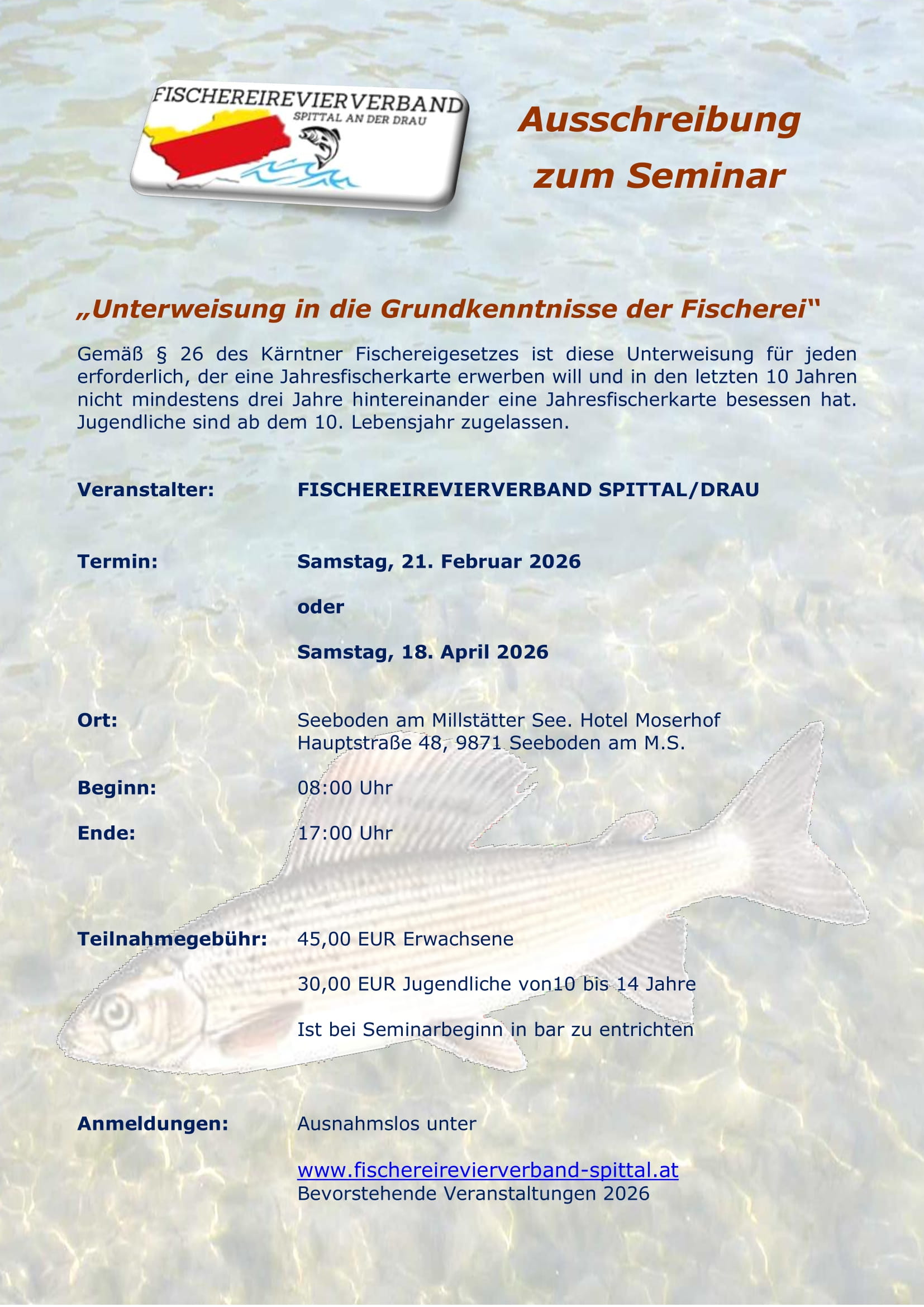 Unterweisung in die Grundkenntnisse der Fischerei—Ausschreibung zum Seminar_2026
