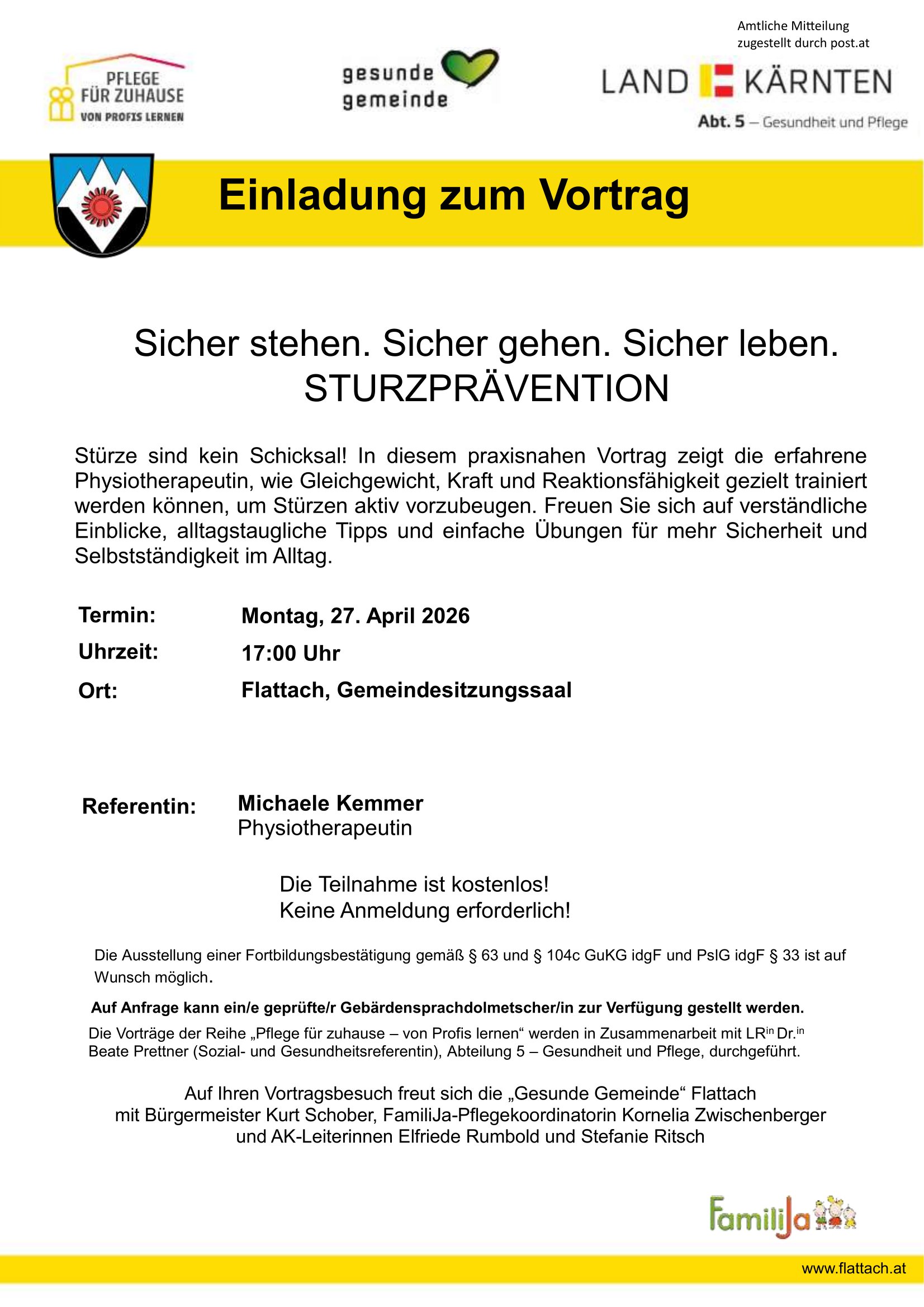 Sicher stehen. Sicher gehen. Sicher leben. STURZPRÄVENTATION_2026